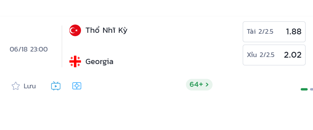 K&egrave;o t&agrave;i xỉu Thổ Nhĩ Kỳ vs Georgia